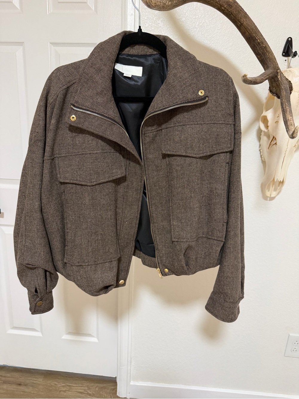 Zara oversized Brown Tweed Jacket with Black Lining